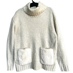 Magaschoni Turtleneck Sweater Furry Pocket Details Sz Medium Ivory
